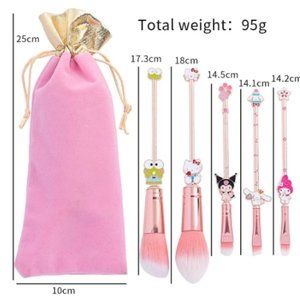 Hello Kitty Characters 5 pc Makeup Brush set with travel bag Rose Gold